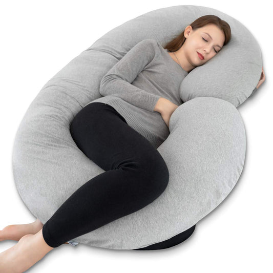 Pregnancy Pillow for Sleeping, Maternity Pillow with Jersey Cotton Cover,C Shaped Body Pillow for Pregnant Women(Grey Jersey)