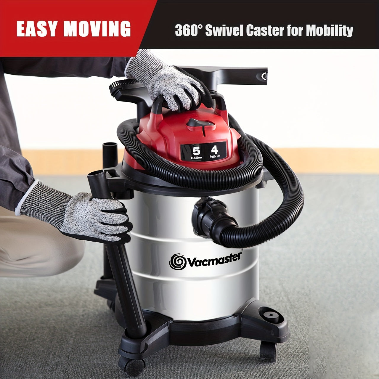 Vacmaster Premium Stainless Steel 5 Gallon & 8 Gallon Wet/Dry Shop Vacuum Cleaner | 16KPa/20KPa Powerful Suction, Blower Function, 10ft Cord & 80dB Quiet Operation