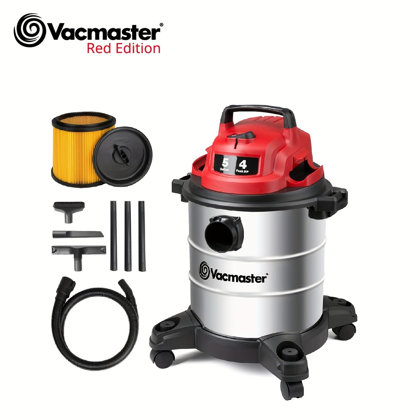 Vacmaster Premium Stainless Steel 5 Gallon & 8 Gallon Wet/Dry Shop Vacuum Cleaner | 16KPa/20KPa Powerful Suction, Blower Function, 10ft Cord & 80dB Quiet Operation
